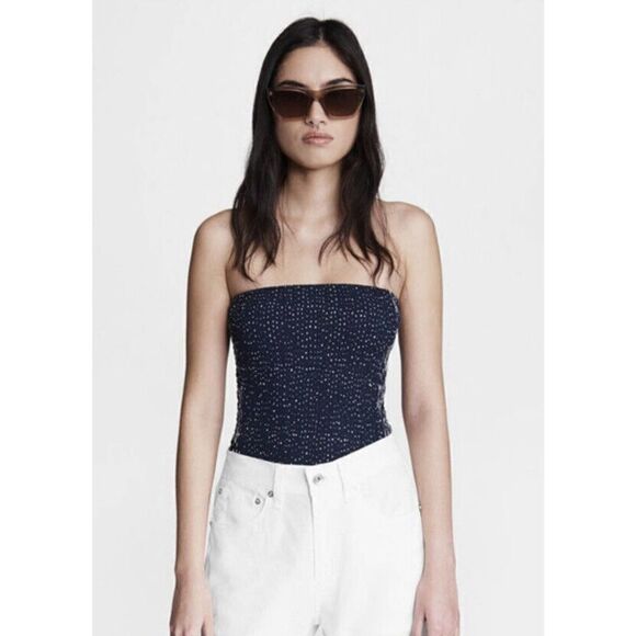 rag & bone Tops - RAG & BONE New York Aster Strapless Smocked Printed Bodysuit Top Women’s Size 8